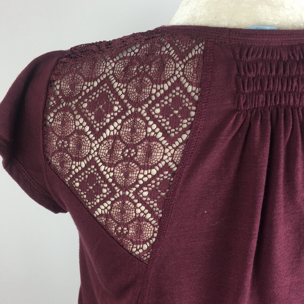 Francesca's Dina Be Cranberry Wine Crochet Top - Picture 6 of 6